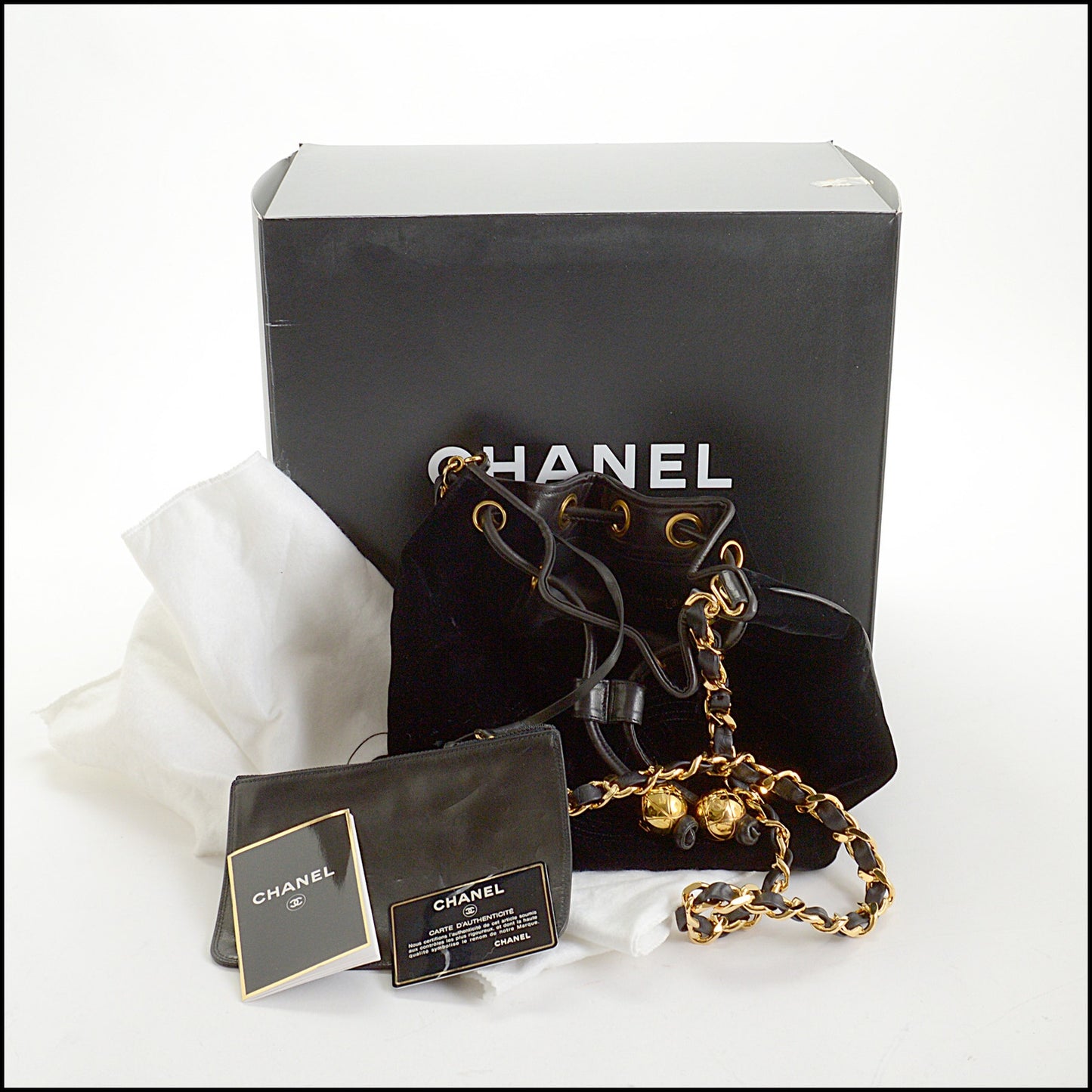 RDC14624 CHANEL Vintage '91-'94 Black Velvet CC Drawstring Small Bucket Bag