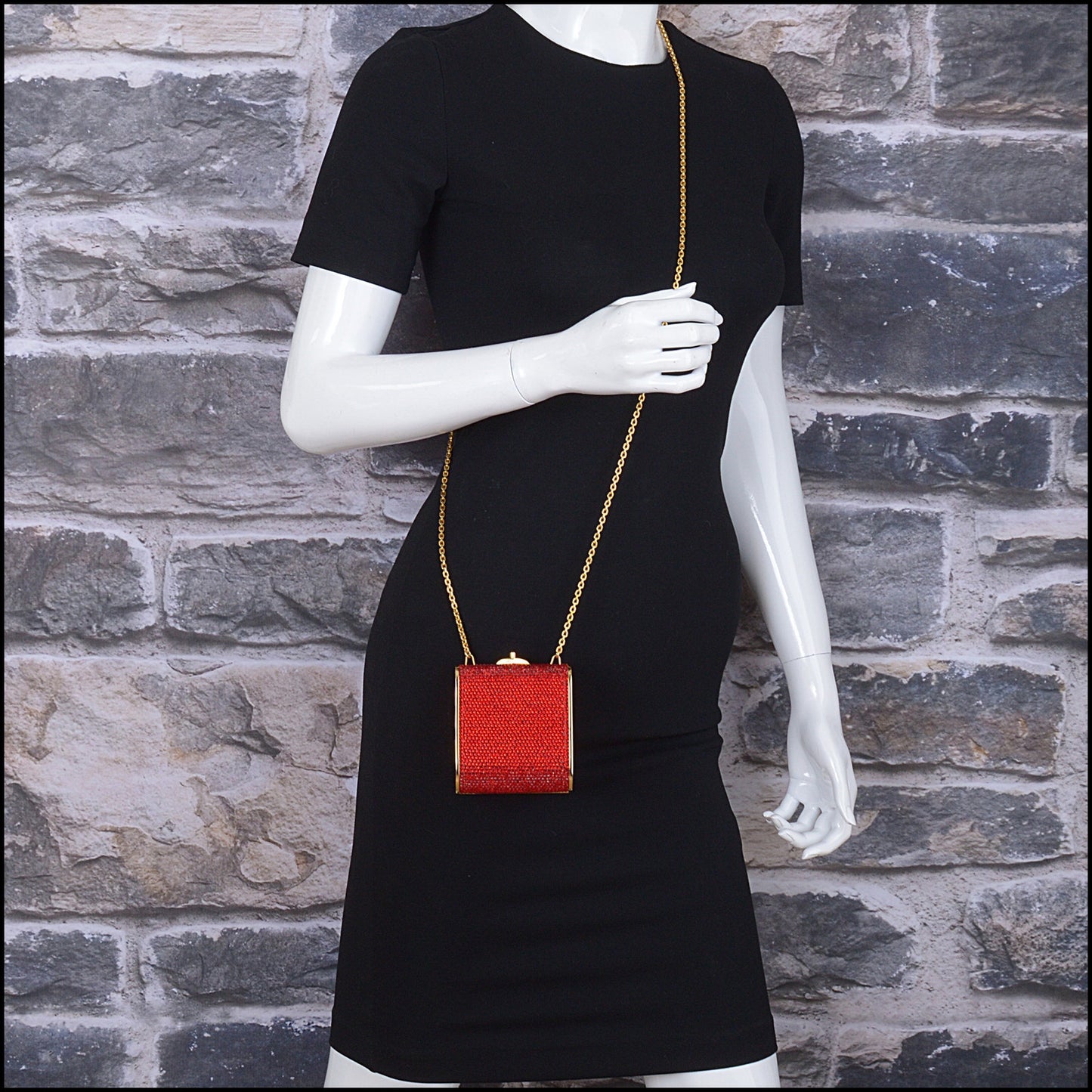 RDC14972 JUDITH LEIBER Red Crystal Minaudiere Evening Bag