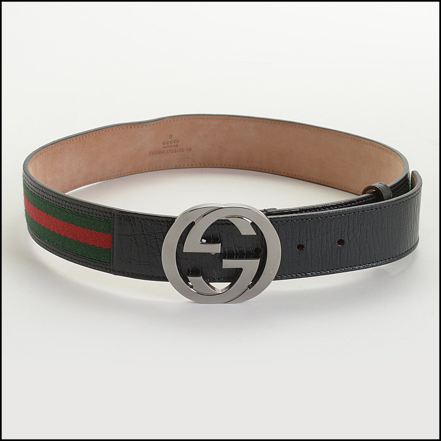 RDC14603 GUCCI Leather Web Stripe Interlocking G Buckle Belt Size 75/30