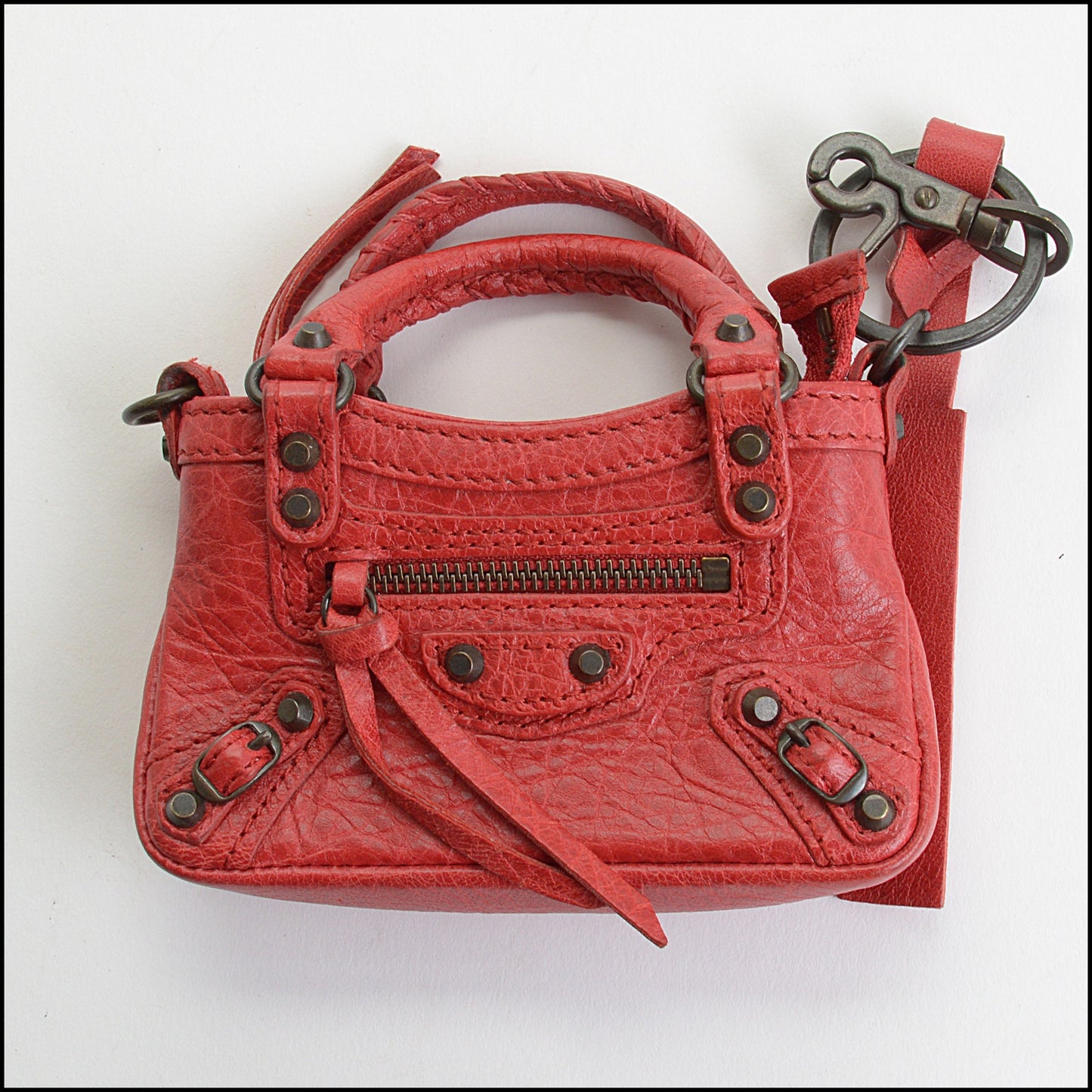 RDC14344 Authentic BALENCIAGA '12 Poppy Red Mini Moto Bag Charm Keyring