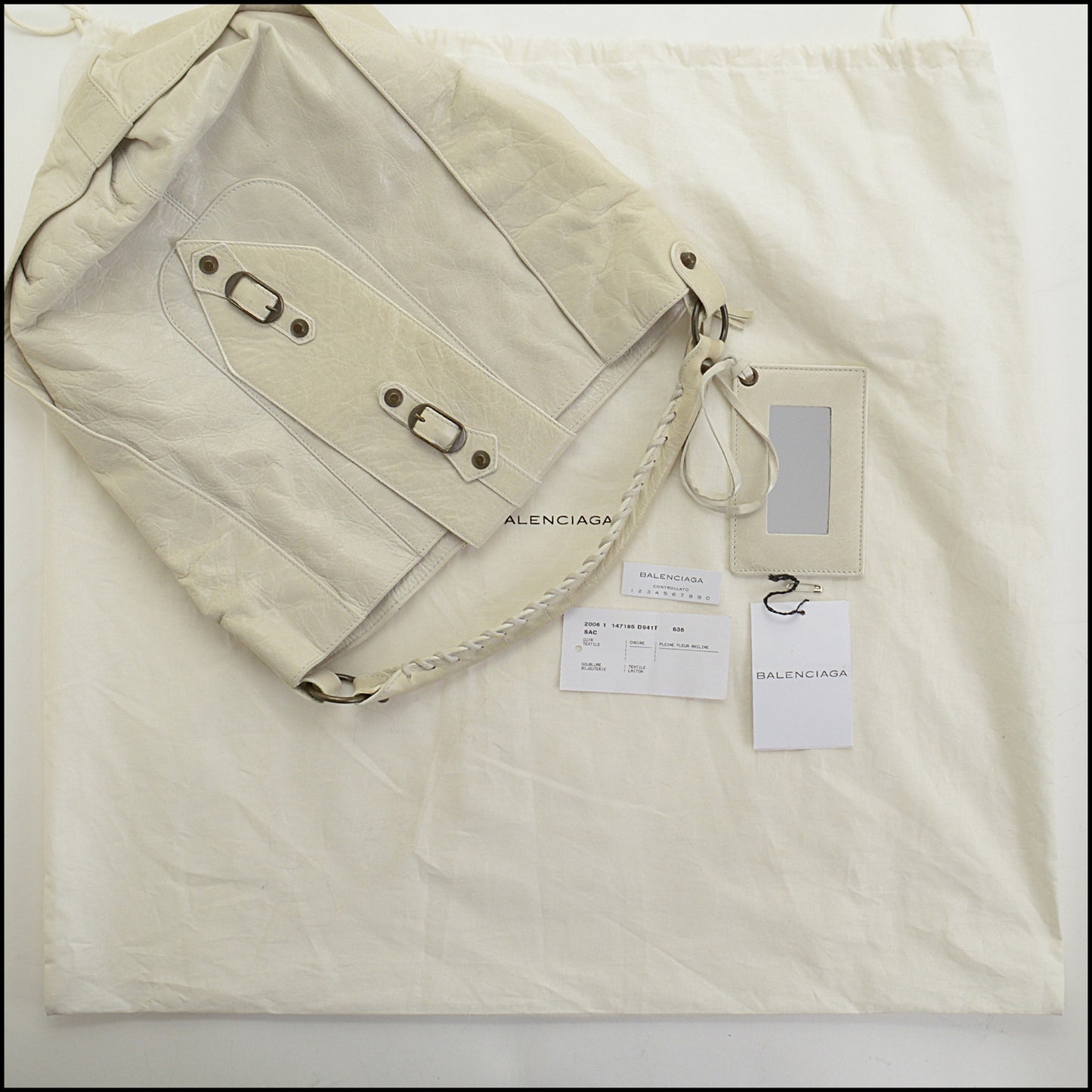 RDC14524 BALENCIAGA SS '06 Blanc White Chevre Leather Classic Shrug Hobo Bag