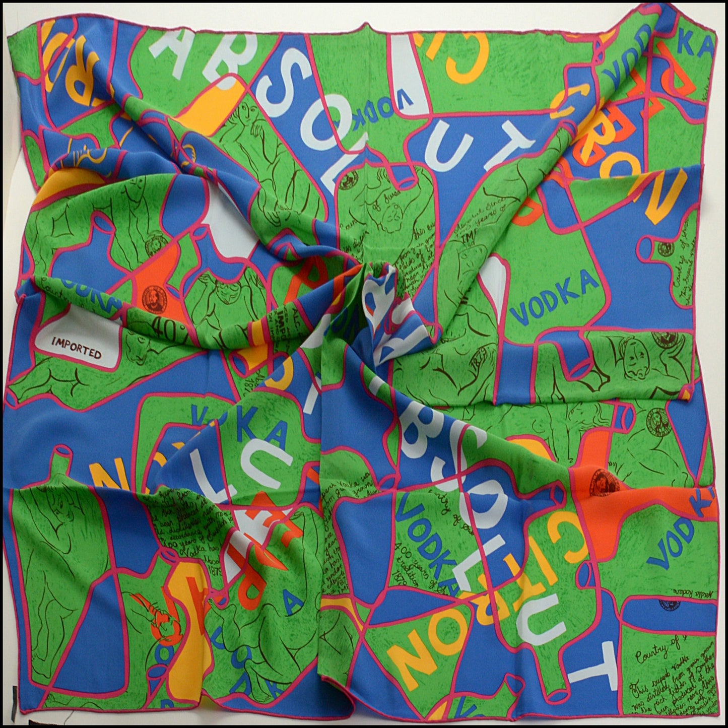 RDC15462 NADIA RODEN Vintage Red/Green/Multi Absolut Vodka Pop Art Large Scarf
