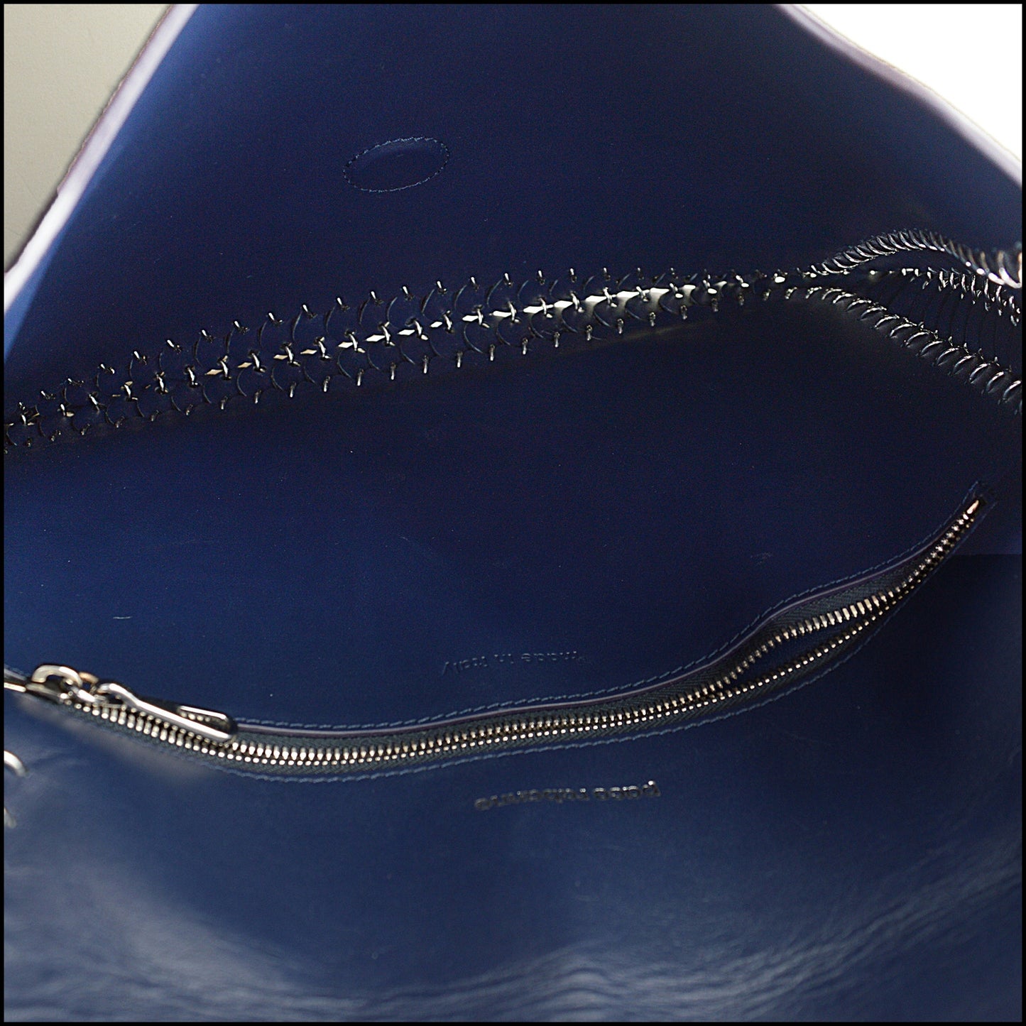 RDC14657 PACO RABANNE Navy Blue Suede Silver Disc Flap Bag