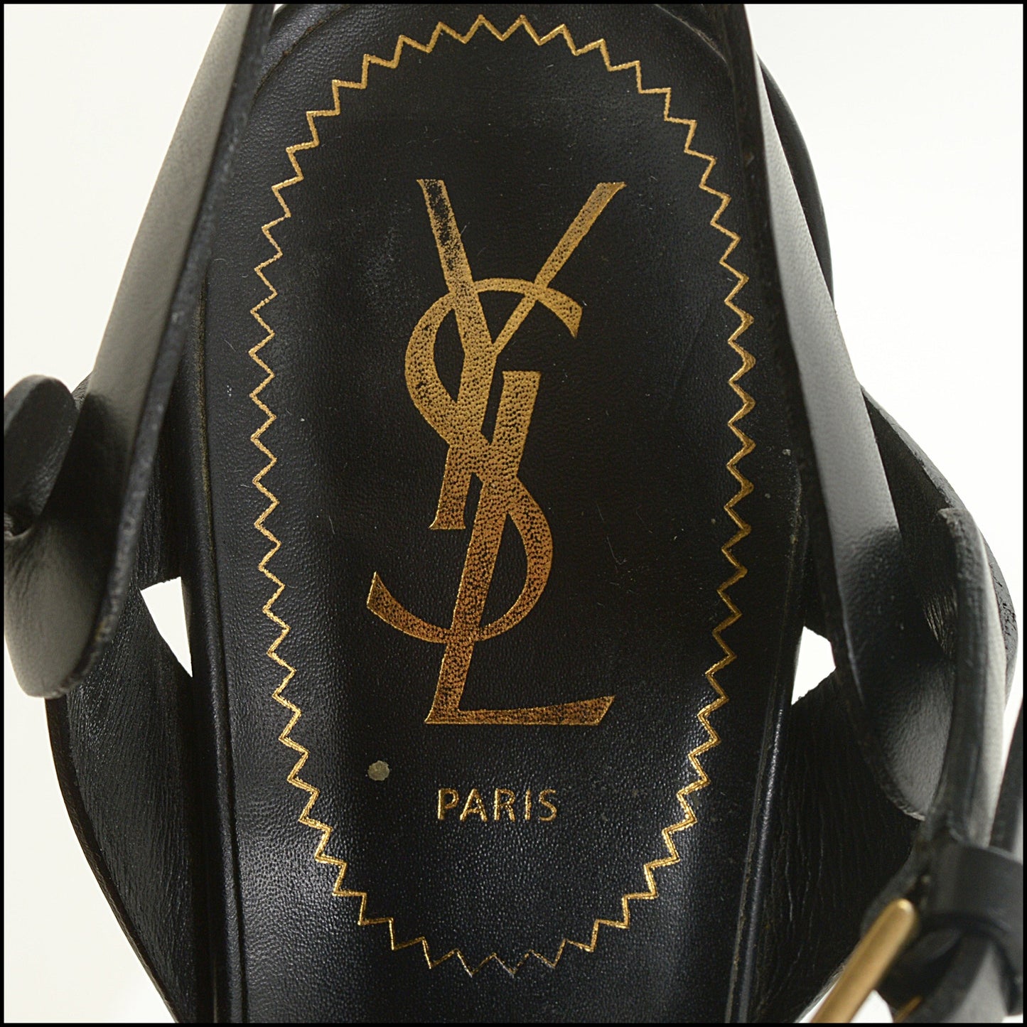 RDC15193 SAINT LAURENT Black Leather Tribute T-Strap Platform Heel Size 38