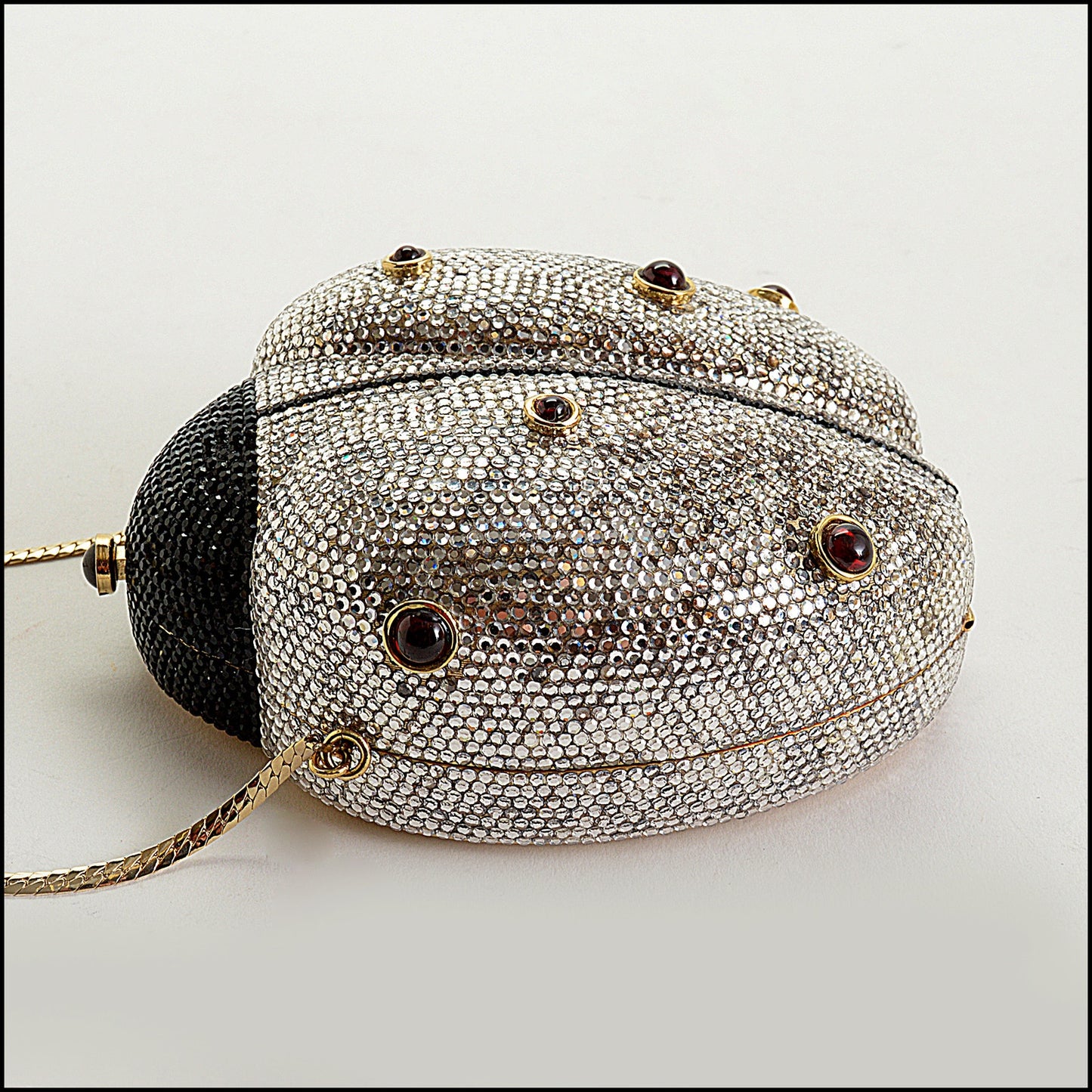 .RDC14737 Judith Leiber Silver & Black Swarovski Crystal Minaudiere Ladybug Bag