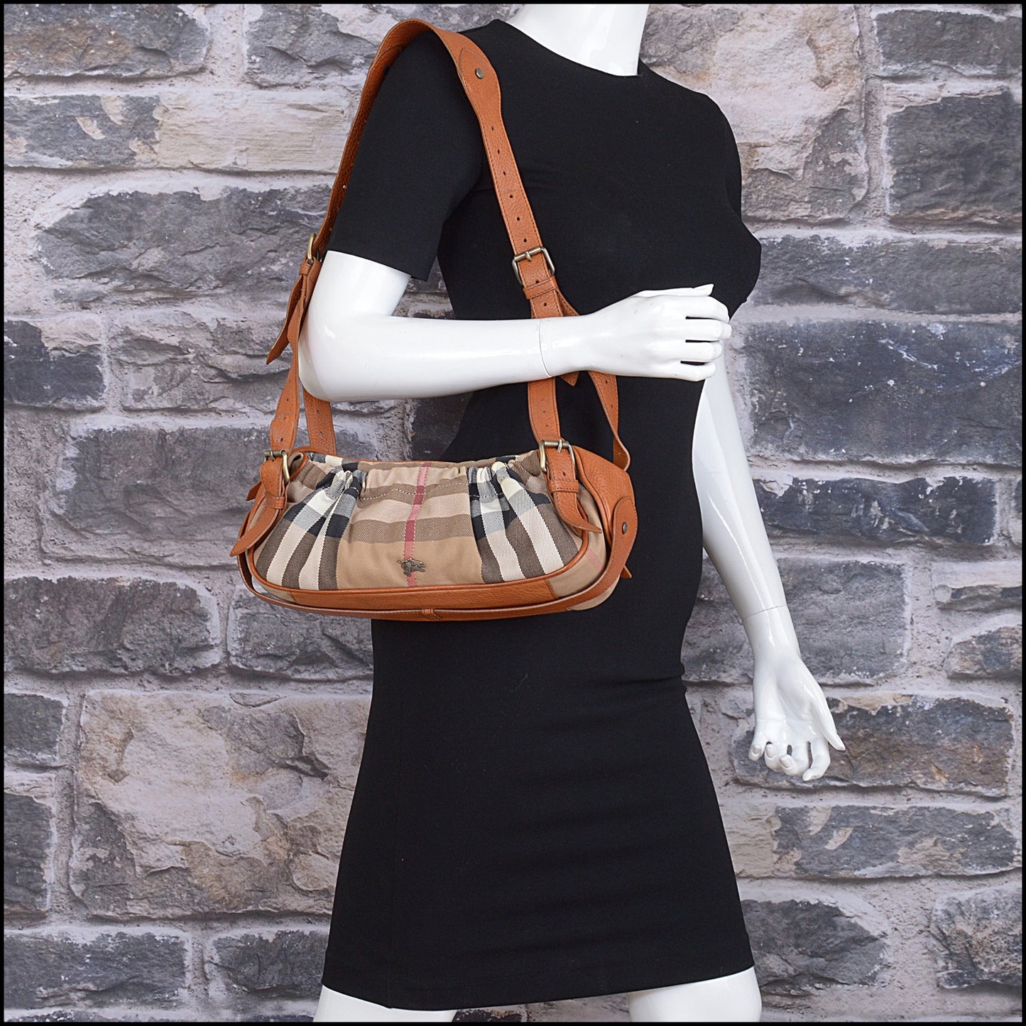 RDC15560 BURBERRY Beige Prorsum House Check Canvas and Leather East West Shoulder Bag