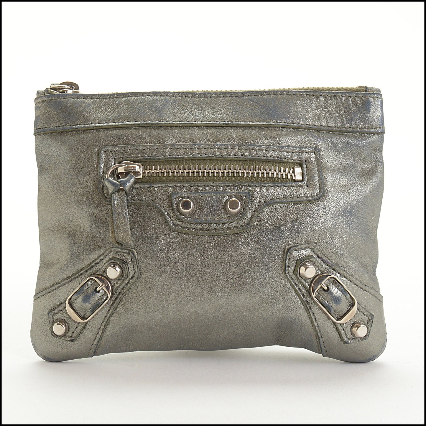 RDC14520 BALENCIAGA FW '07 Holiday Olive Metallic Lambskin Coin Pouch Mini Purse