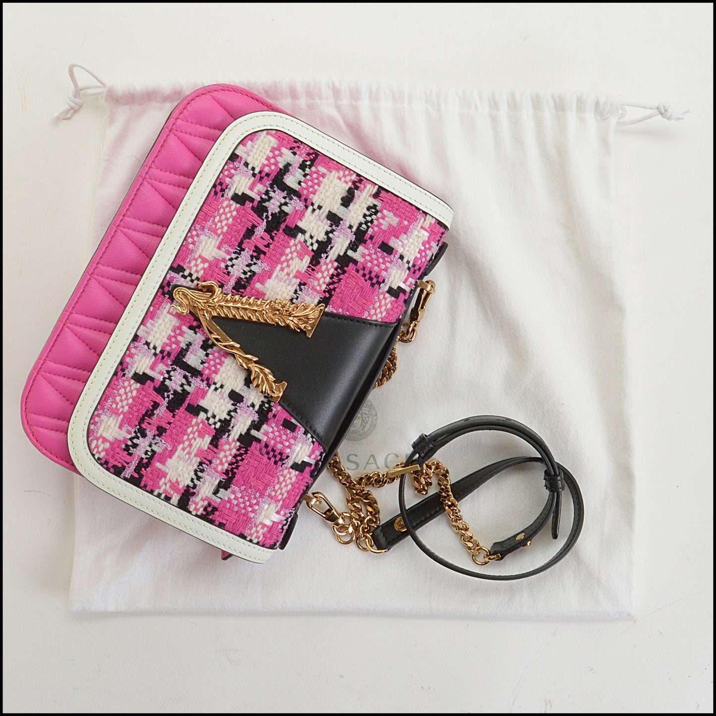 RDC14841 VERSACE Pink, White, Black Tweed Flap Bag