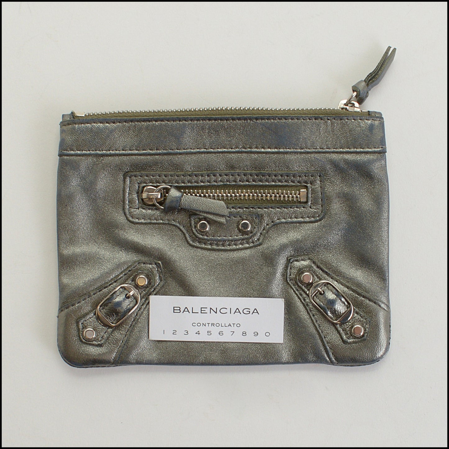 RDC14520 BALENCIAGA FW '07 Holiday Olive Metallic Lambskin Coin Pouch Mini Purse