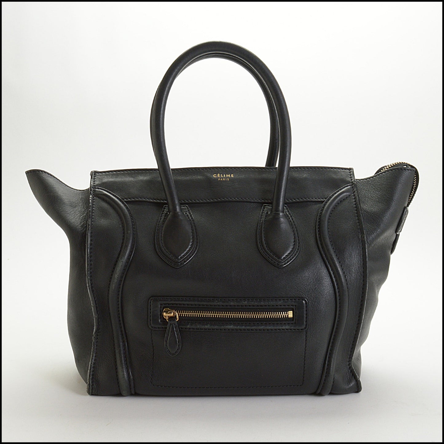 RDC14877 CELINE Black Leather Mini Luggage Tote Bag