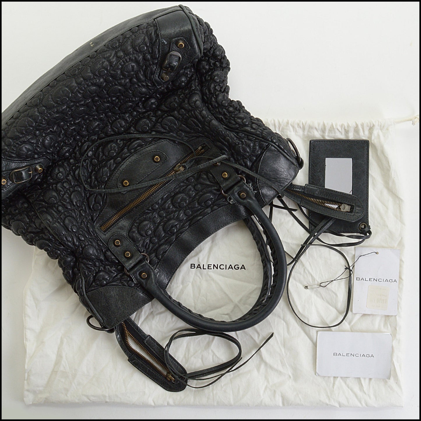 RDC14395 Authentic BALENCIAGA Black Smock Quilted Leather Morning Bag
