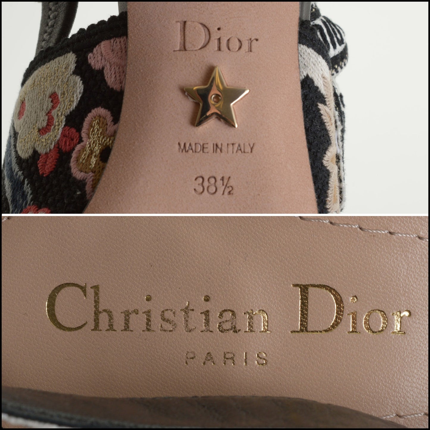 RDC14946 CHRISTIAN DIOR Embroidered J'Adior Slingback Pumps Size 38.5