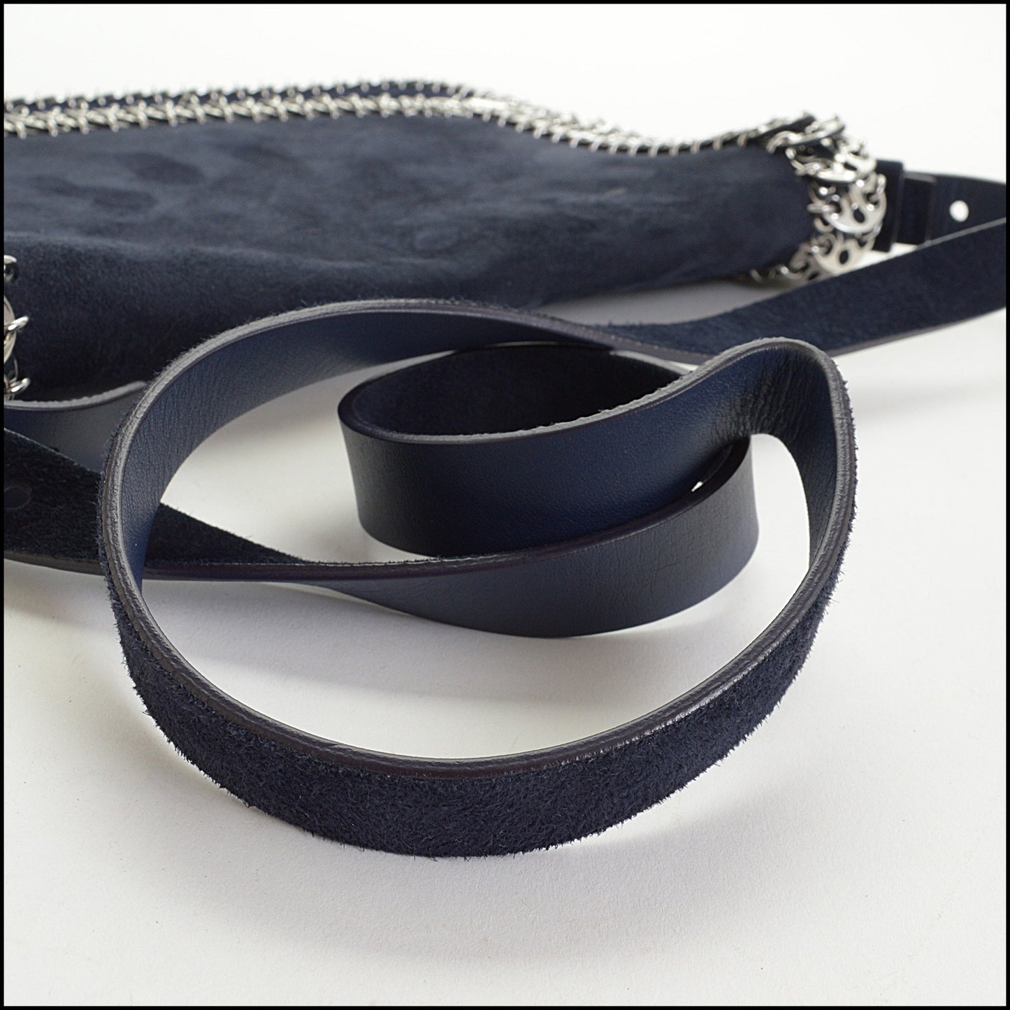 RDC14657 PACO RABANNE Navy Blue Suede Silver Disc Flap Bag