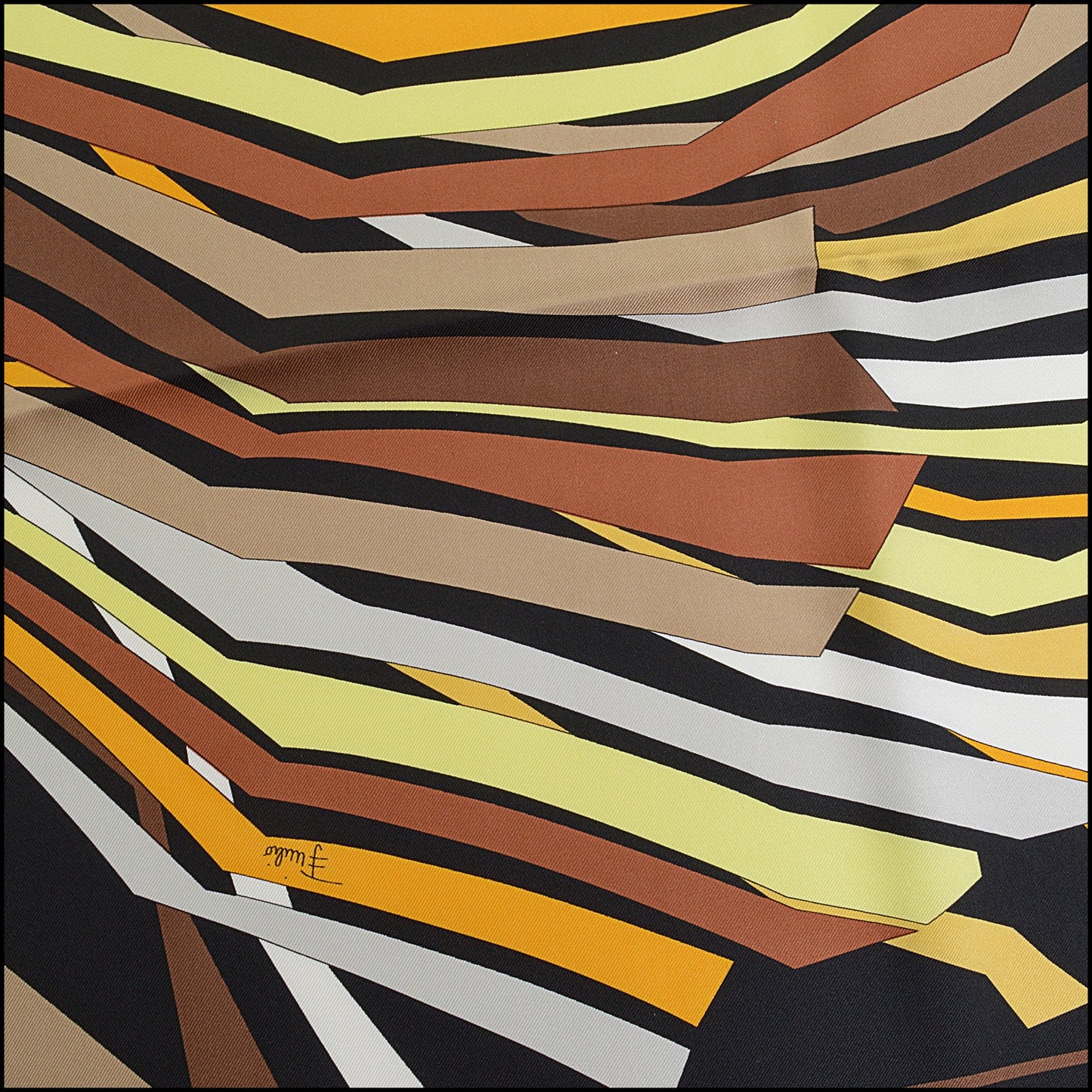 RDC14297 EMILIO PUCCI Black/Yellow/Brown Concentric Lines 90cm Square Silk Scarf