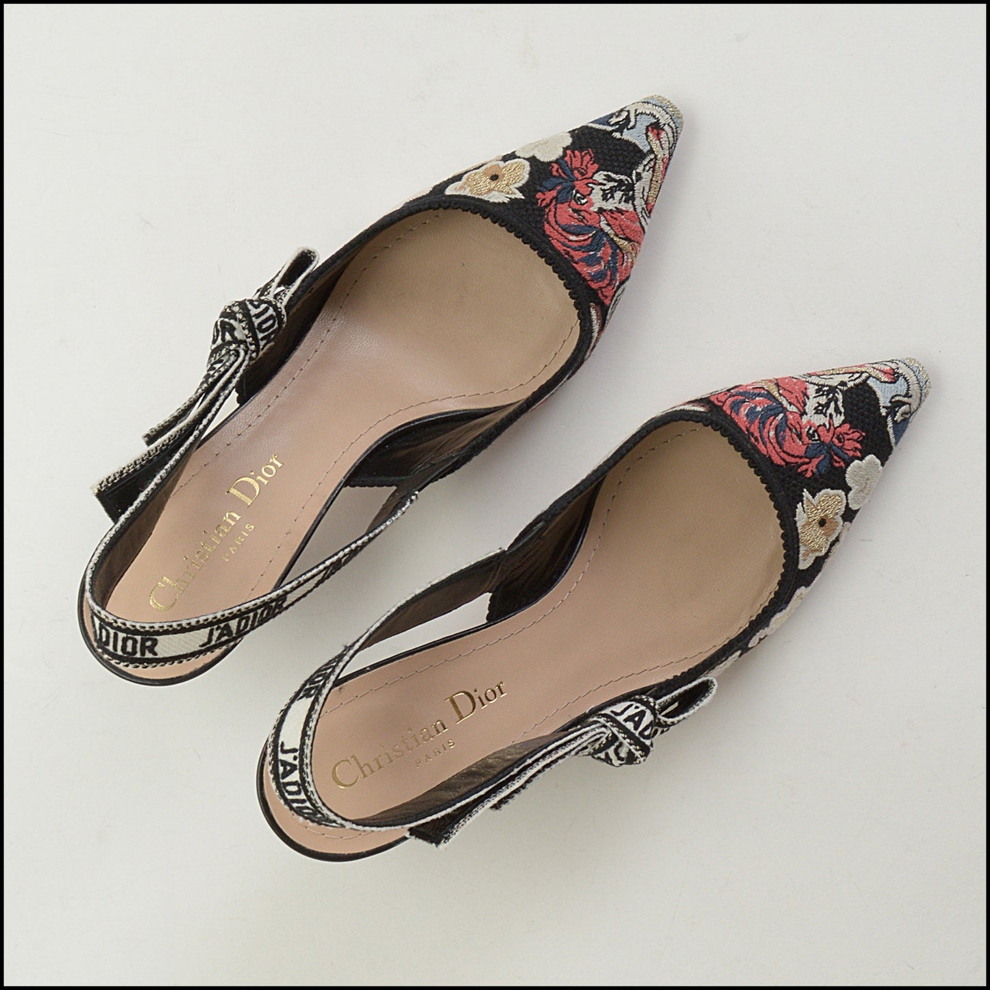 RDC14946 CHRISTIAN DIOR Embroidered J'Adior Slingback Pumps Size 38.5