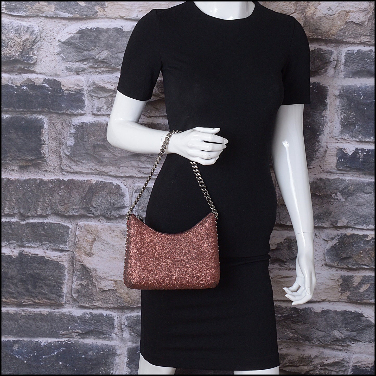 RDC14461 Stella McCartney Copper Sparkle Falabella Mini Zip Shoulder Bag