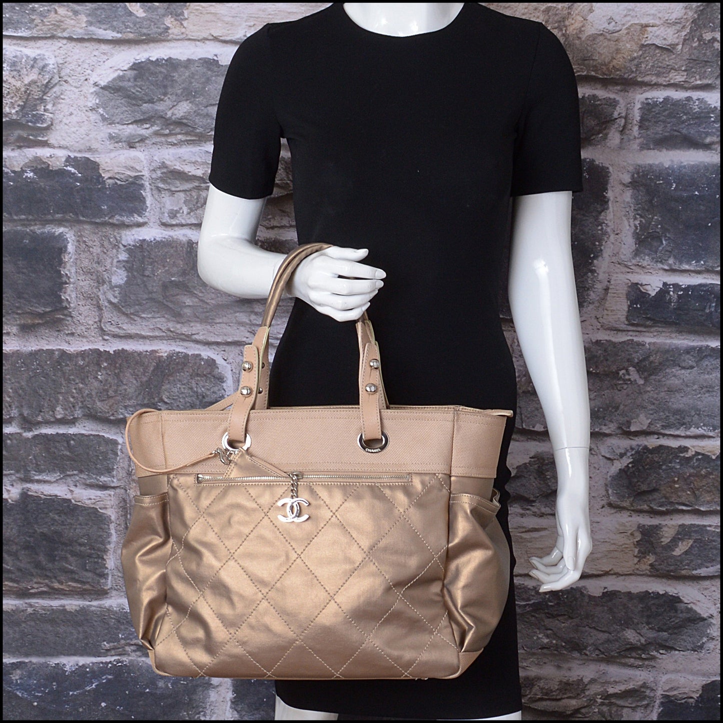 RDC14419 CHANEL Vintage '06-'08 Bronze Nylon Biarritz Tote Bag