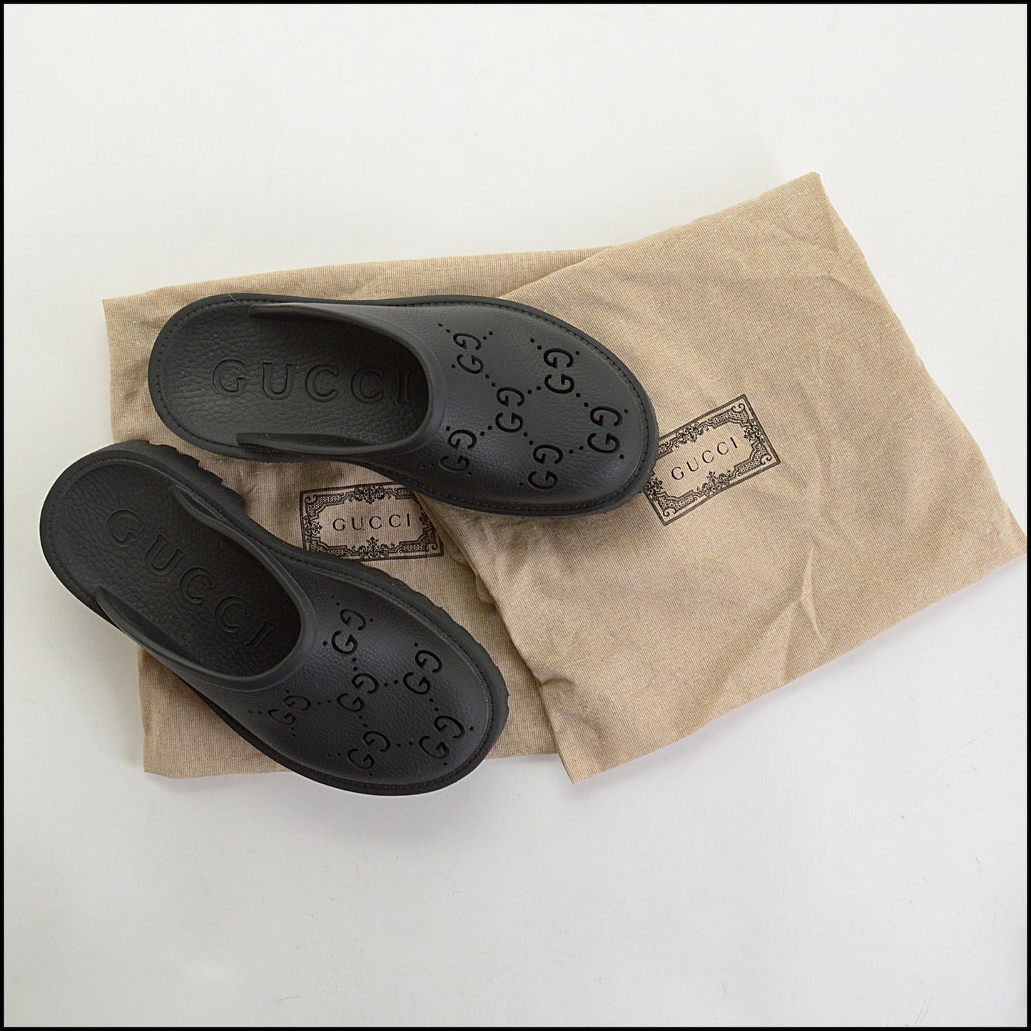RDC14596 GUCCI Rubber GG Signature Mules Size 37