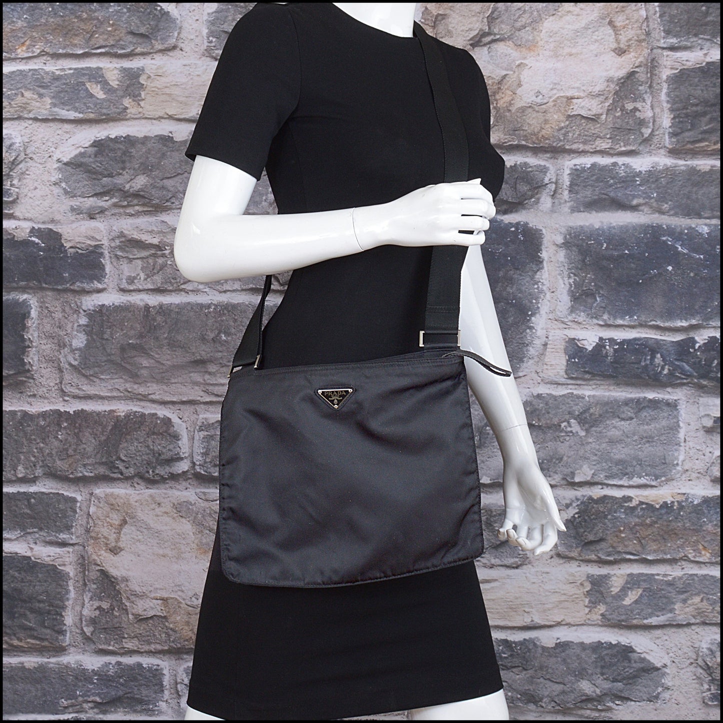 RDC15475 PRADA Black Nylon Flat Messenger Bag