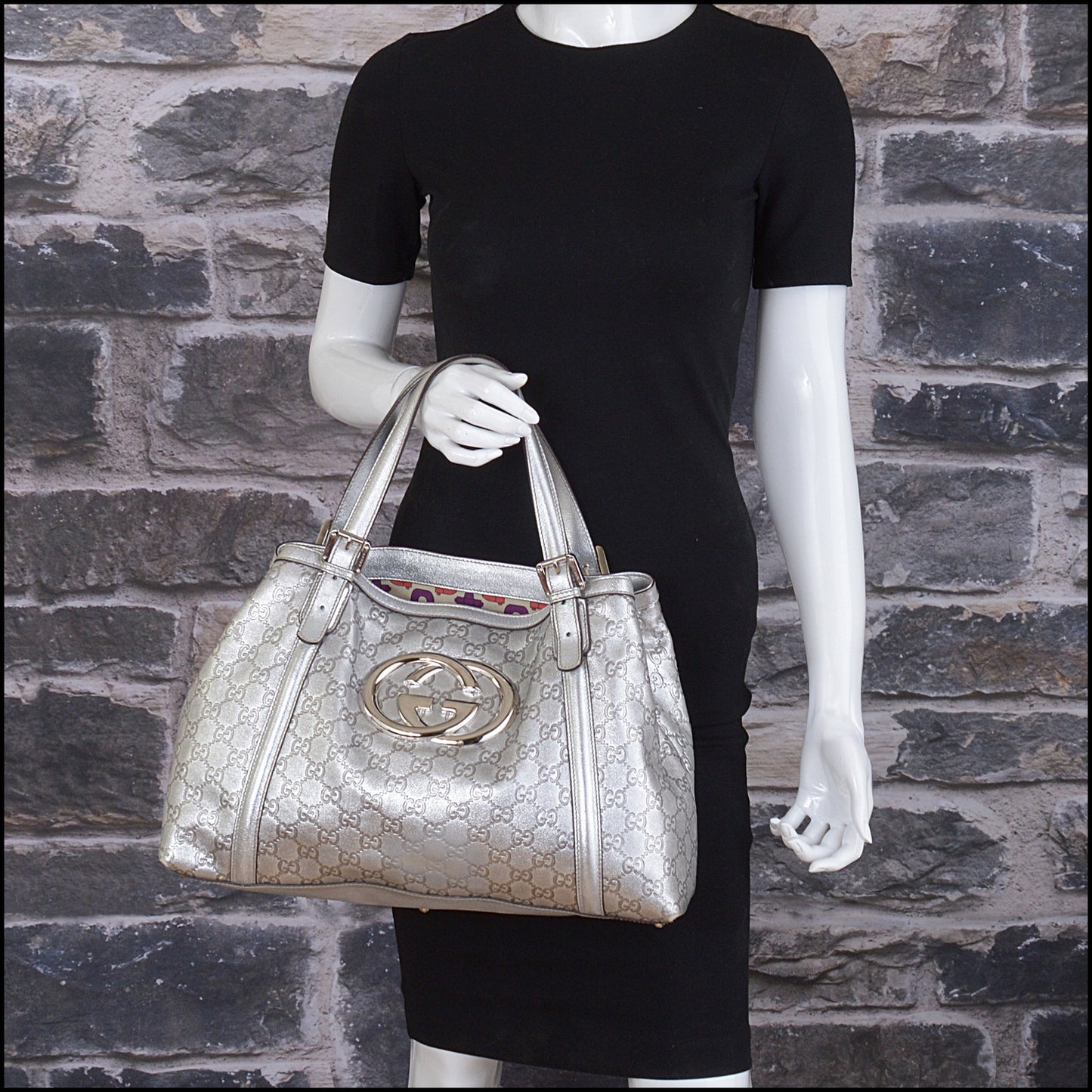RDC15033 GUCCI Silver Guccissima Leather GG Britt Tote Bag