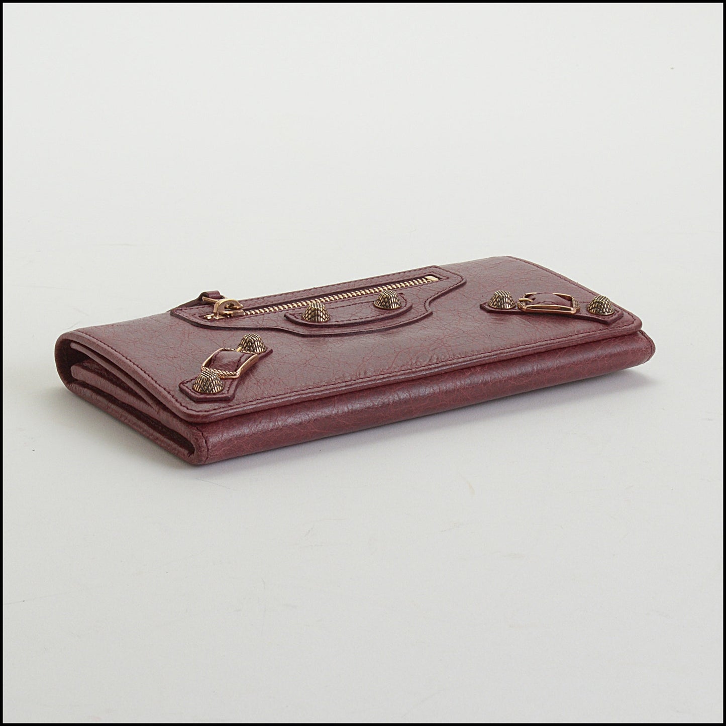 RDC14347 Authentic BALENCIAGA '12 Burgundy Lambskin Rose Gold HW Money Wallet