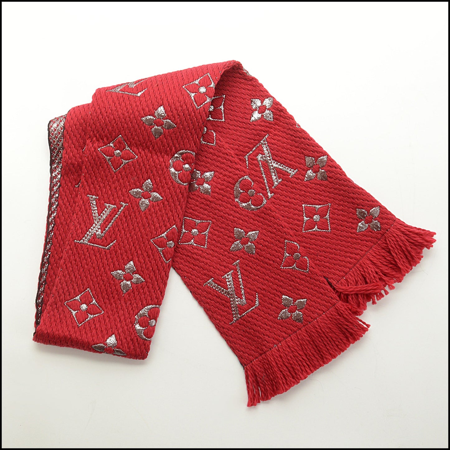 RDC15044 LOUIS VUITTON Red / Silver LV Logomania Wool Scarf