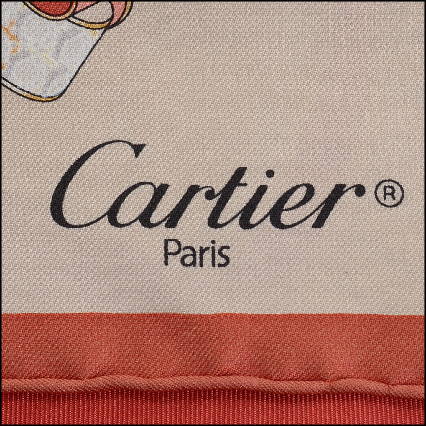 RDC14252 Authentic CARTIER Red / Beige / Gold Jeweled Ribbons 90cm Silk Scarf