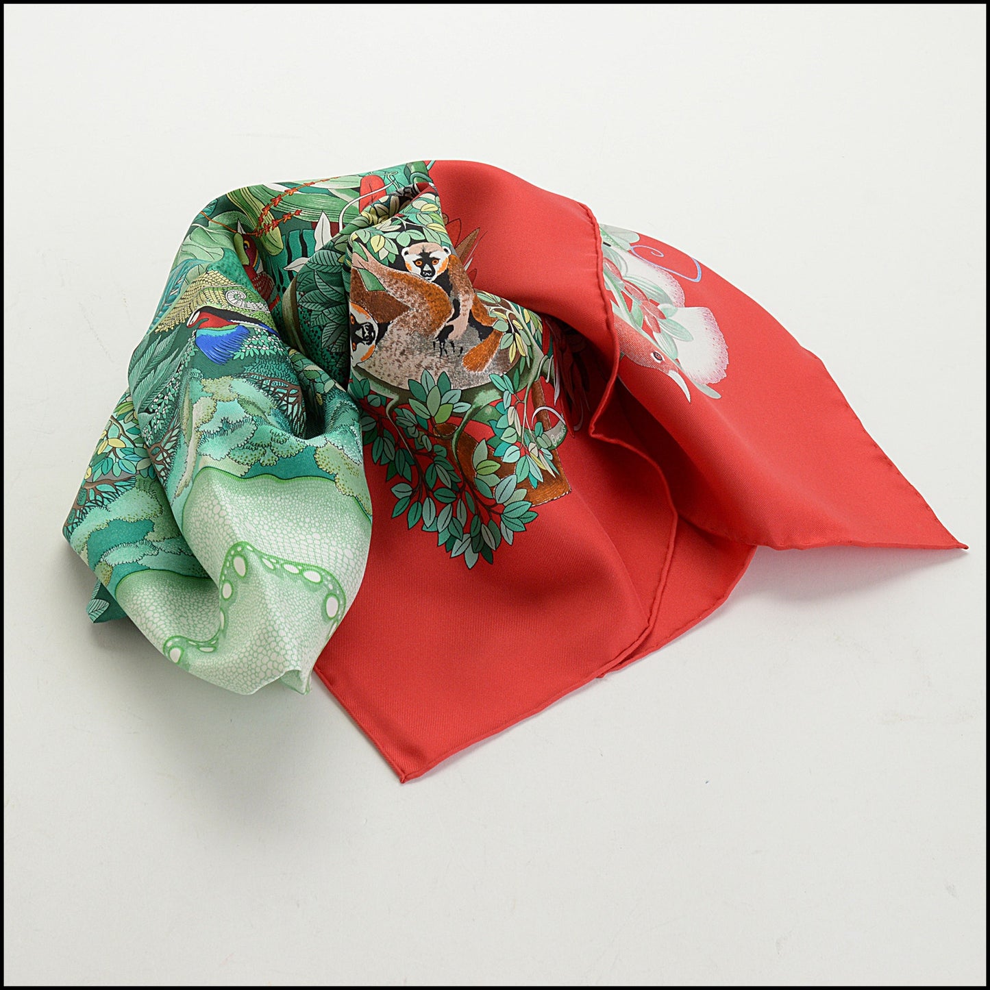 RDC14790 HERMES Red/Green/Multi. Flora & Fauna Silk Scarf 90