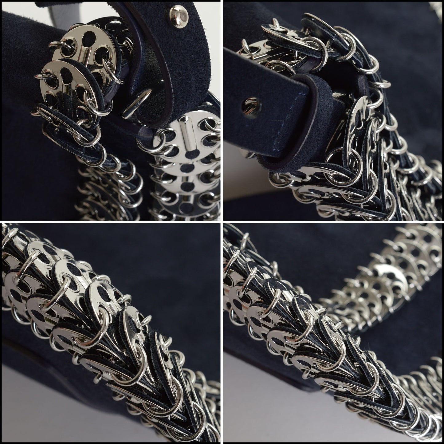 RDC14657 PACO RABANNE Navy Blue Suede Silver Disc Flap Bag