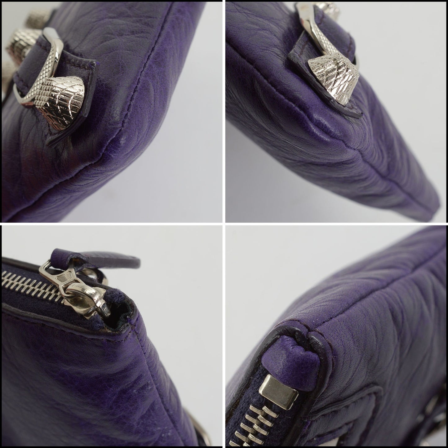RDC14345 Authentic BALENCIAGA '12 Purple Lambskin 12mm Silver HW Coin Purse