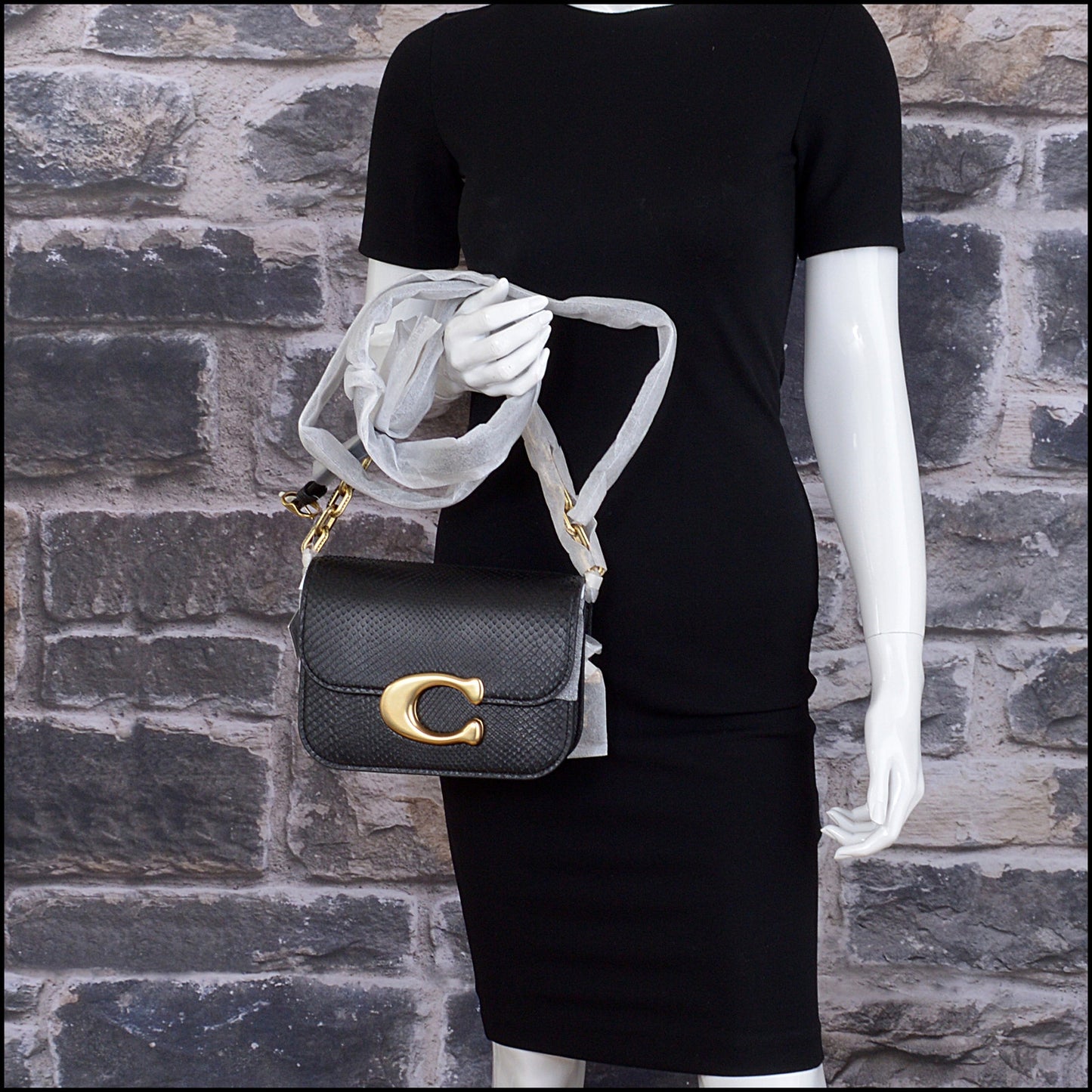 RDC15022 COACH Black Python Idol Crossbody Chain Strap Bag