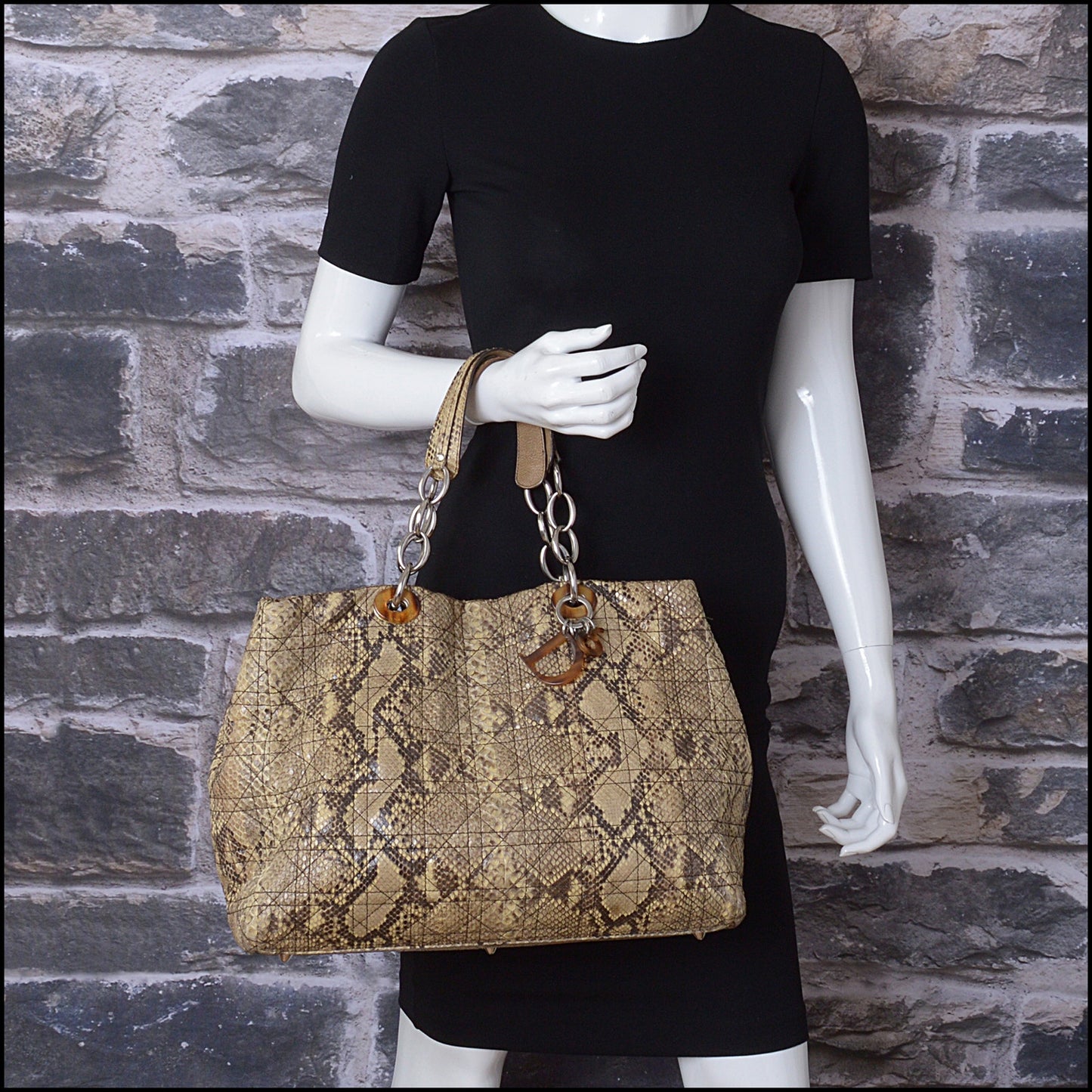 RDC14609 Christian Dior Python Cannage Soft Lady Dior Shopping Tote Bag