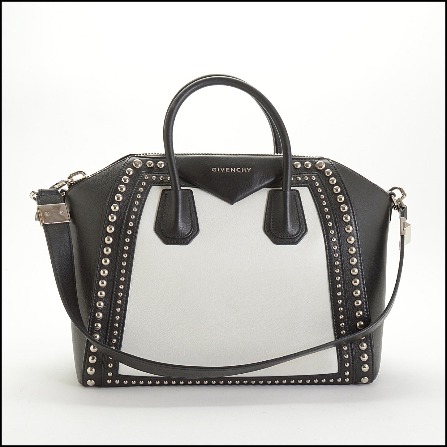 RDC14653 GIVENCHY Black & White Calfskin Studded Small Antigona Bag