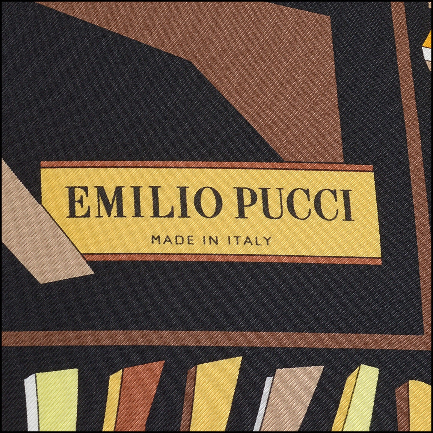 RDC14297 EMILIO PUCCI Black/Yellow/Brown Concentric Lines 90cm Square Silk Scarf