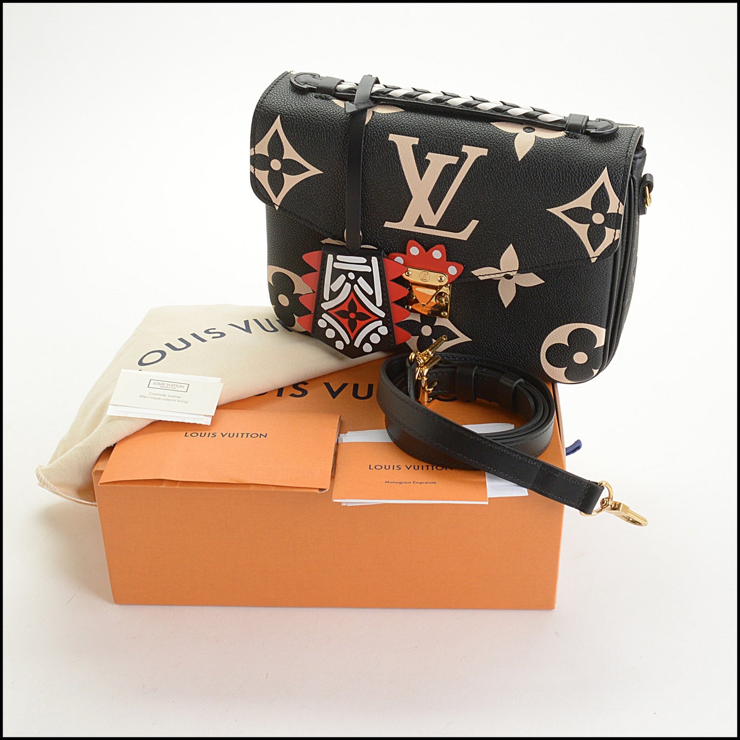 RDC14930 LOUIS VUITTON 2020 Black/Creme Empreinte Giant Monogram Crafty Pochette Metis