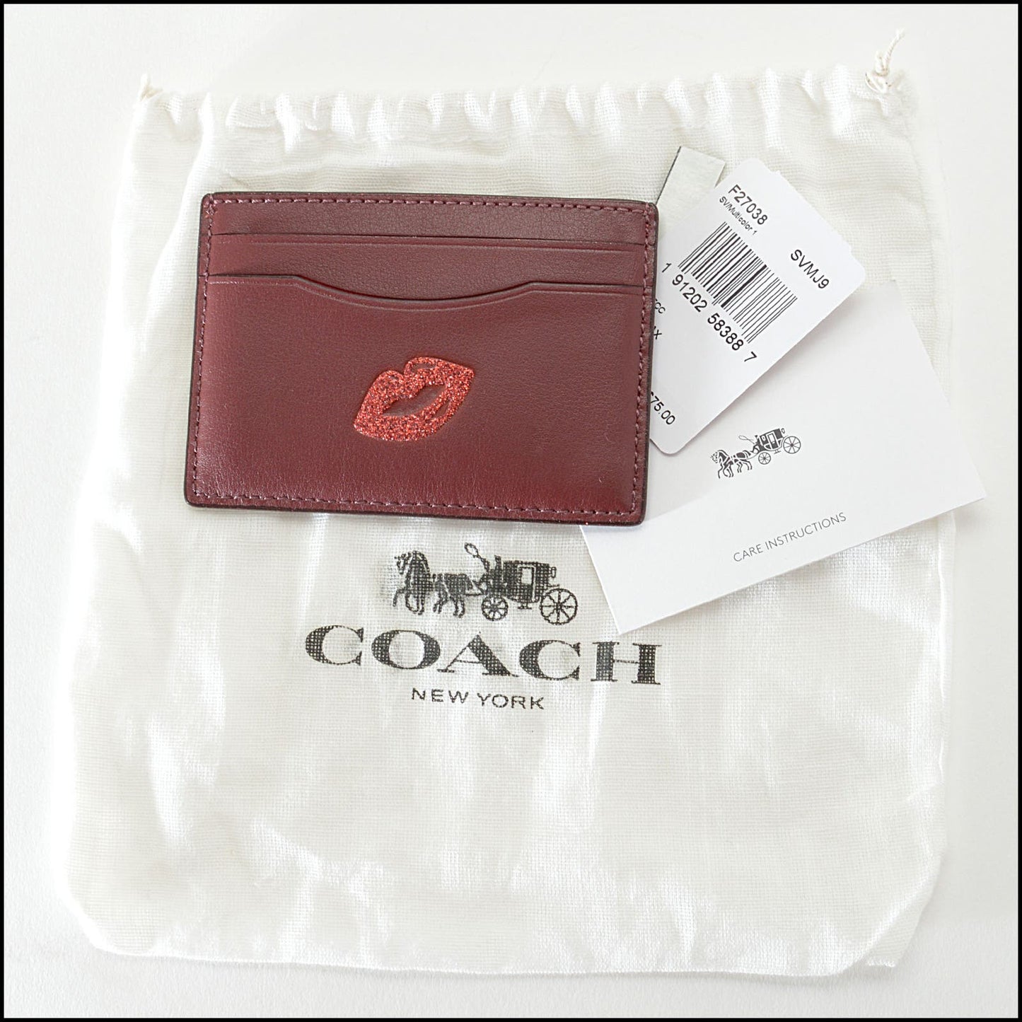 RDC13854 Authentic COACH Maroon Leather Lips Card Holder