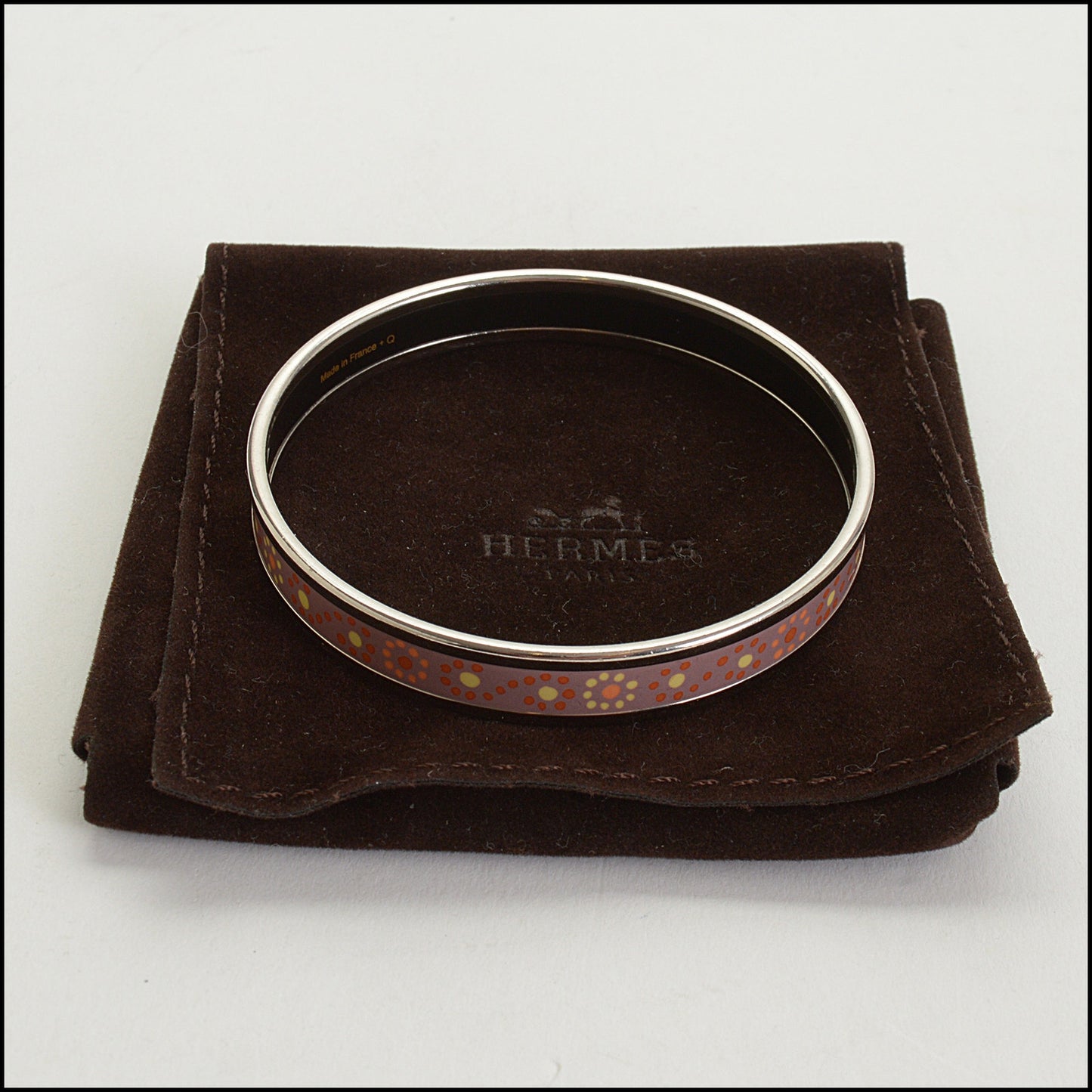 RDC14699 HERMES Mauve Palladium Narrow Printed Enamel Bangle Size XS