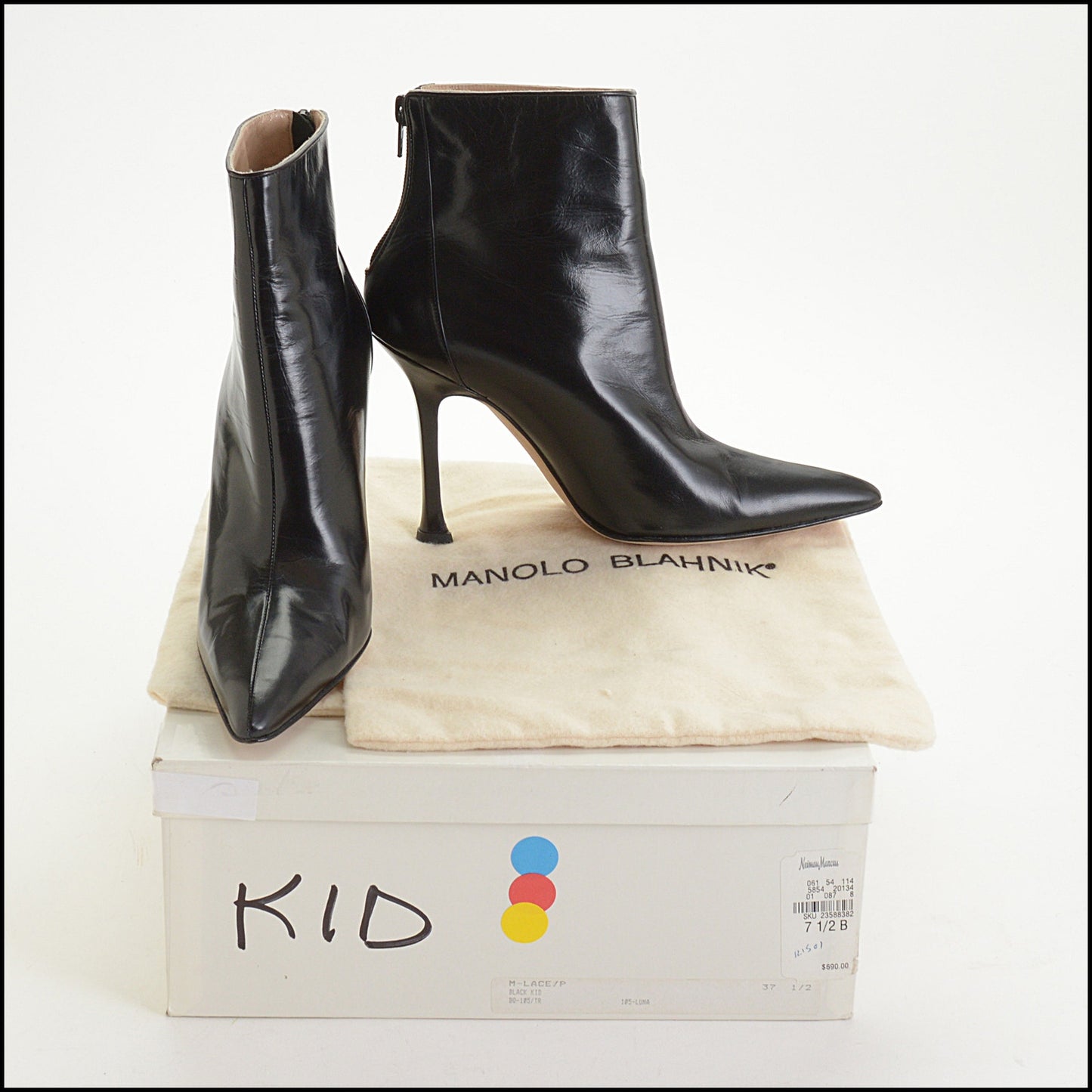 RDC14774 MANOLO BLAHNIK Black Kidskin Ankle Boot 37.5