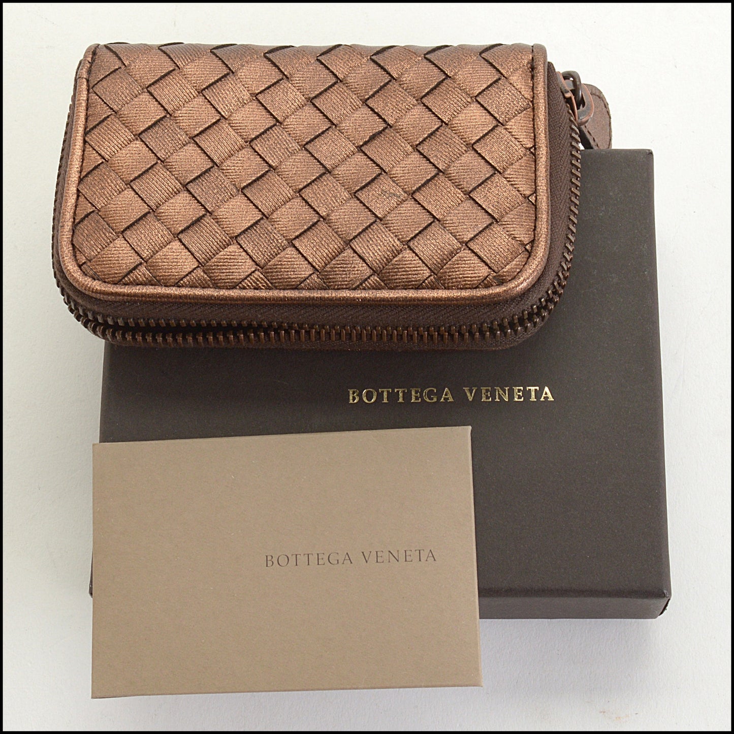RDC14827 BOTTEGA VENETA 2008 Bronze Intrecciato Zipped Card Case Wallet