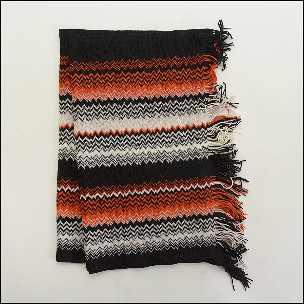 RDC15091 MISSONI Black/White/Orange Chevron Woven Long Scarf