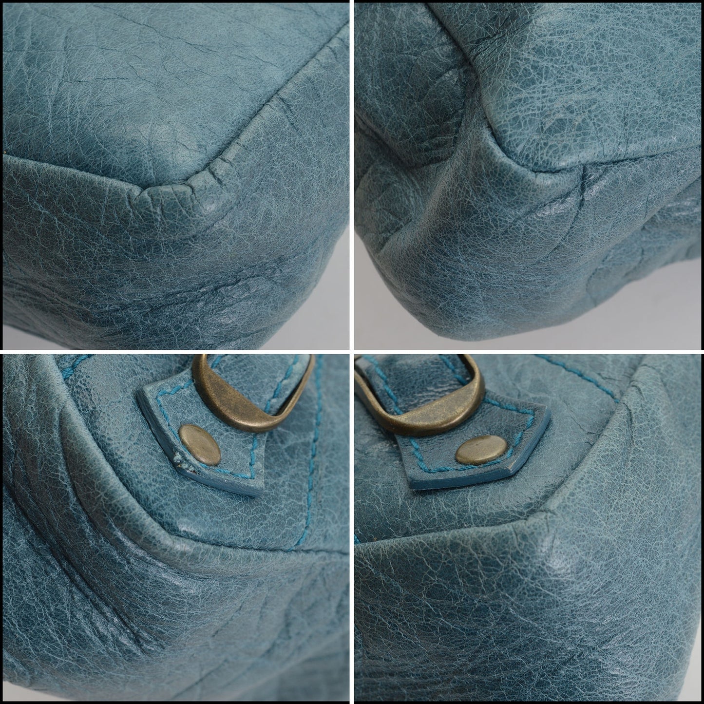 RDC14901 BALENCIAGA '05 Teal Blue Chevre Goatskin Makeup Clutch