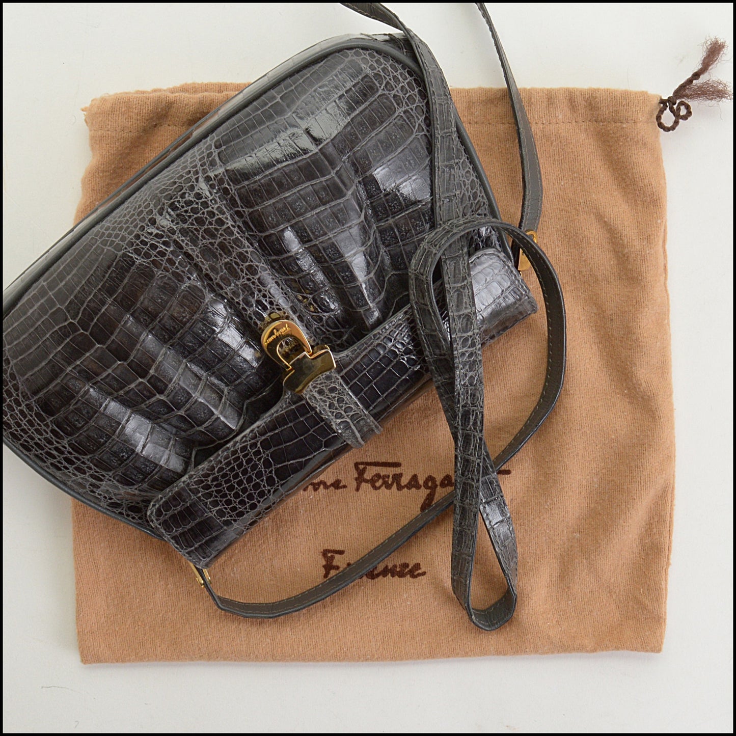 RDC14735 Ferragamo Vintage Grey Crocodile Shoulder Bag