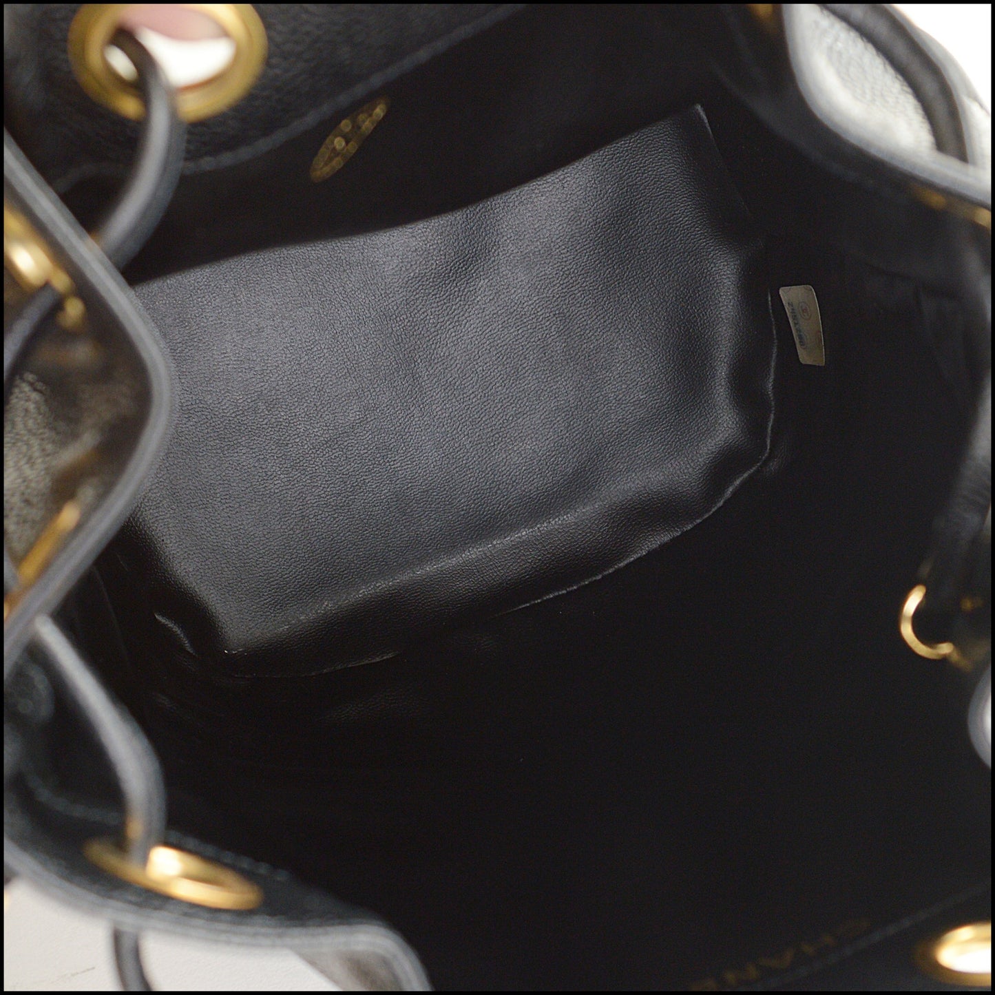RDC14623 CHANEL Vintage '91-'94 Black Caviar Leather CC Logos Small Bucket Bag
