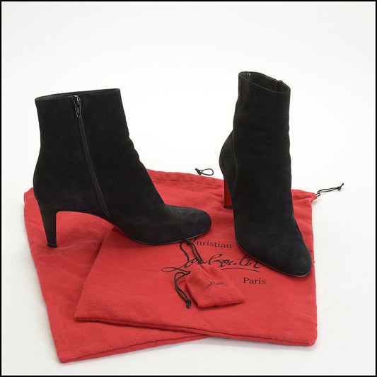 RDC14943 CHRISTIAN LOUBOUTIN Black Suede High Heel Boots Size 39.5