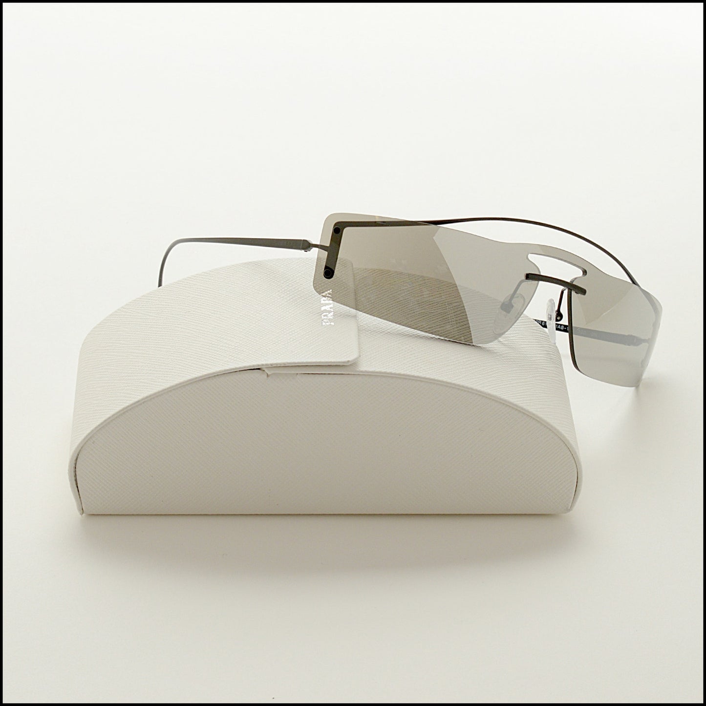 RDC15019 PRADA Black Metal Slim Rectangle Shield Sunglasses SPR61V