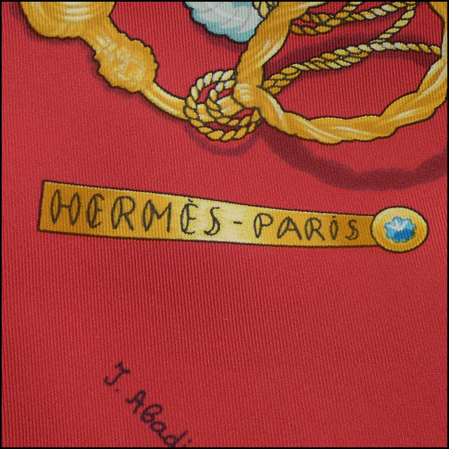 RDC14792 HERMES Red "Brise de Charme" Fans Silk Scarf 90 cm
