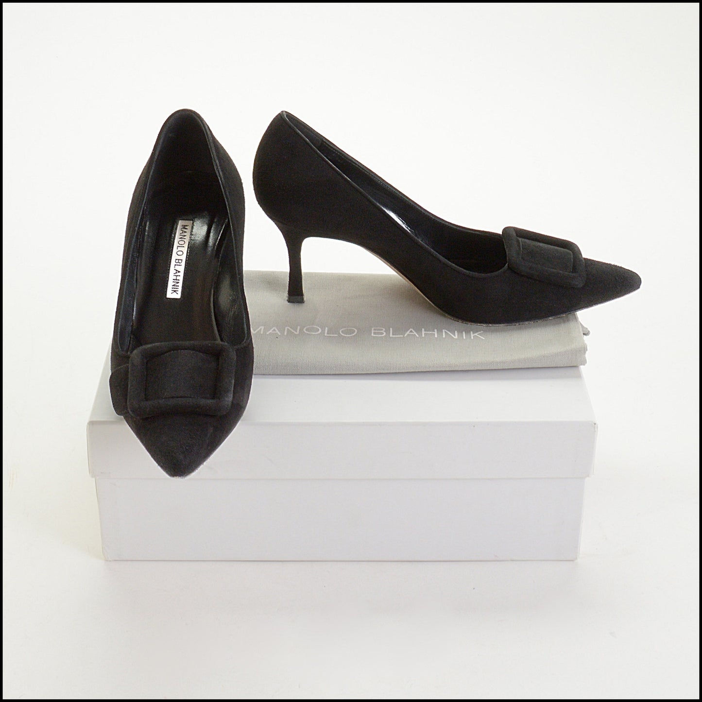 RDC14776 MANOLO BLAHNIK Black Suede Buckle Pump 37.5