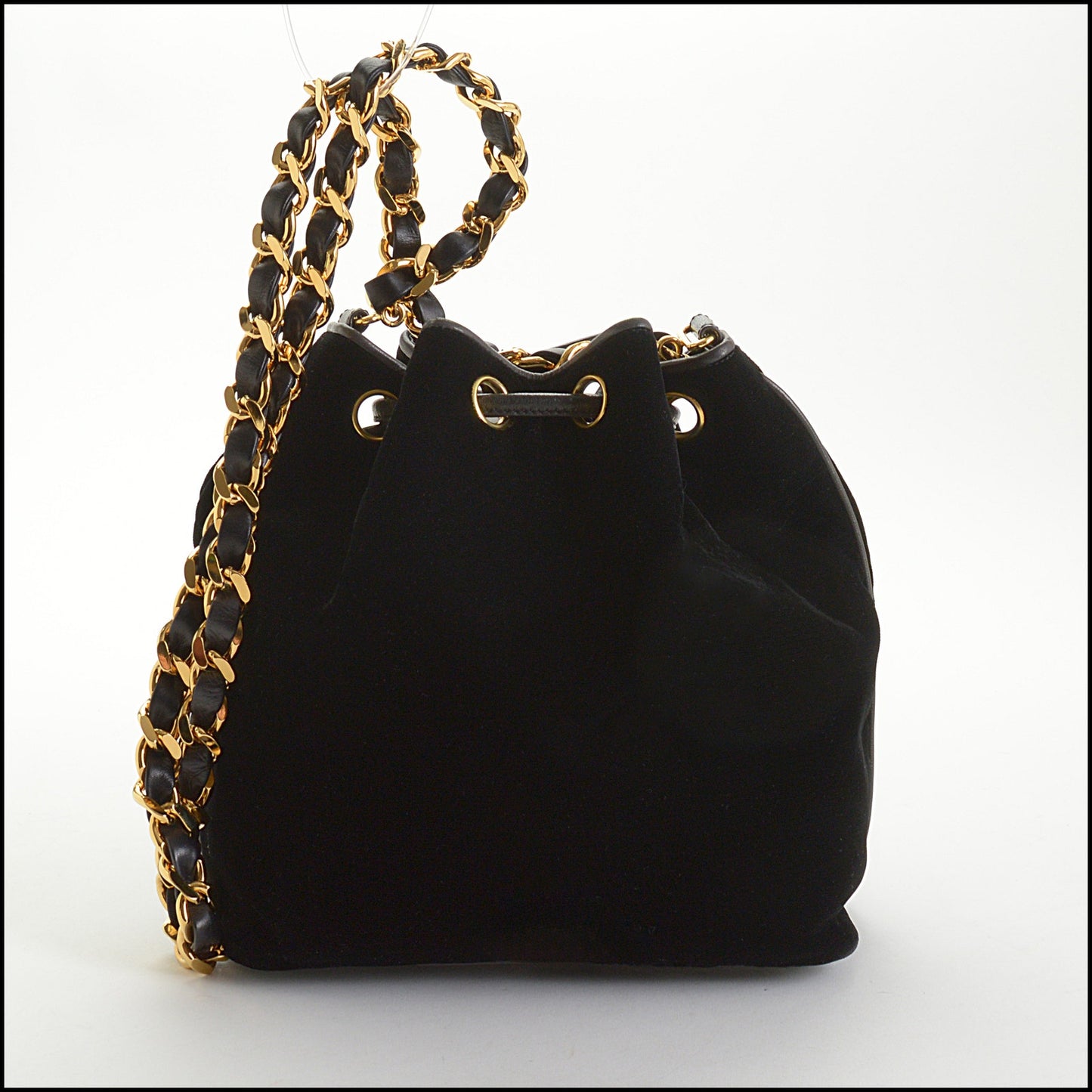 RDC14624 CHANEL Vintage '91-'94 Black Velvet CC Drawstring Small Bucket Bag