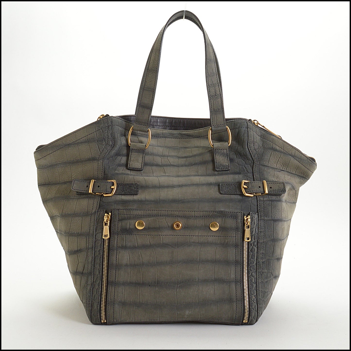 RDC14660 YVES SAINT LAURENT Grey Embossed Nubuck Large Downtown Bag