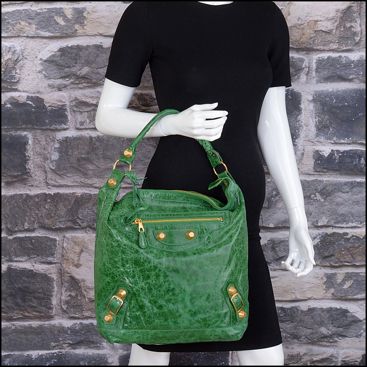 RDC15744 BALENCIAGA '07 Vert Gazon 21mm Gold Giant Hardware Day Bag